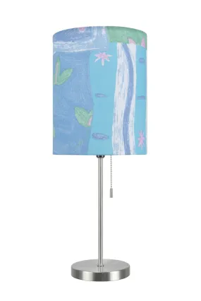 # 40083-5  One Pack Set - 1 Light Candlestick Table Lamp, Contemporary Design, Satin Nickel with Beach Theme Shade, 19 1/2" H