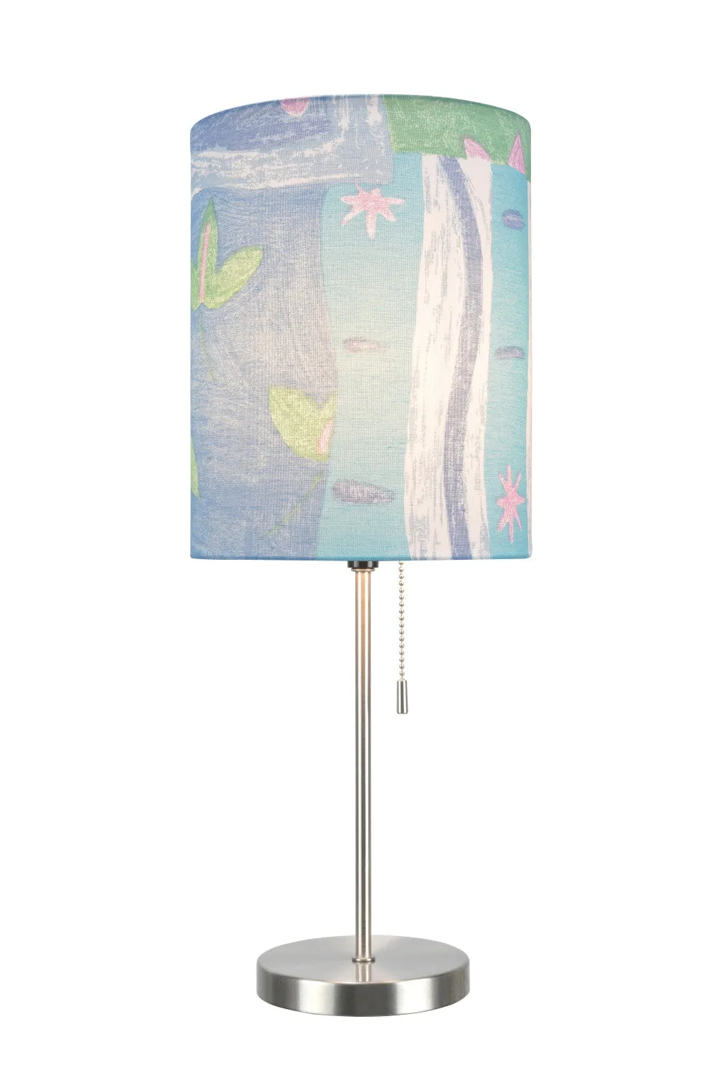 # 40083-5  One Pack Set - 1 Light Candlestick Table Lamp, Contemporary Design, Satin Nickel with Beach Theme Shade, 19 1/2" H