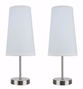 # 40084-1 2-Pack Set - 1 Light Candlestick Table Lamp, Contemporary Design in Satin Nickel with White Shade, 14 1/4" High