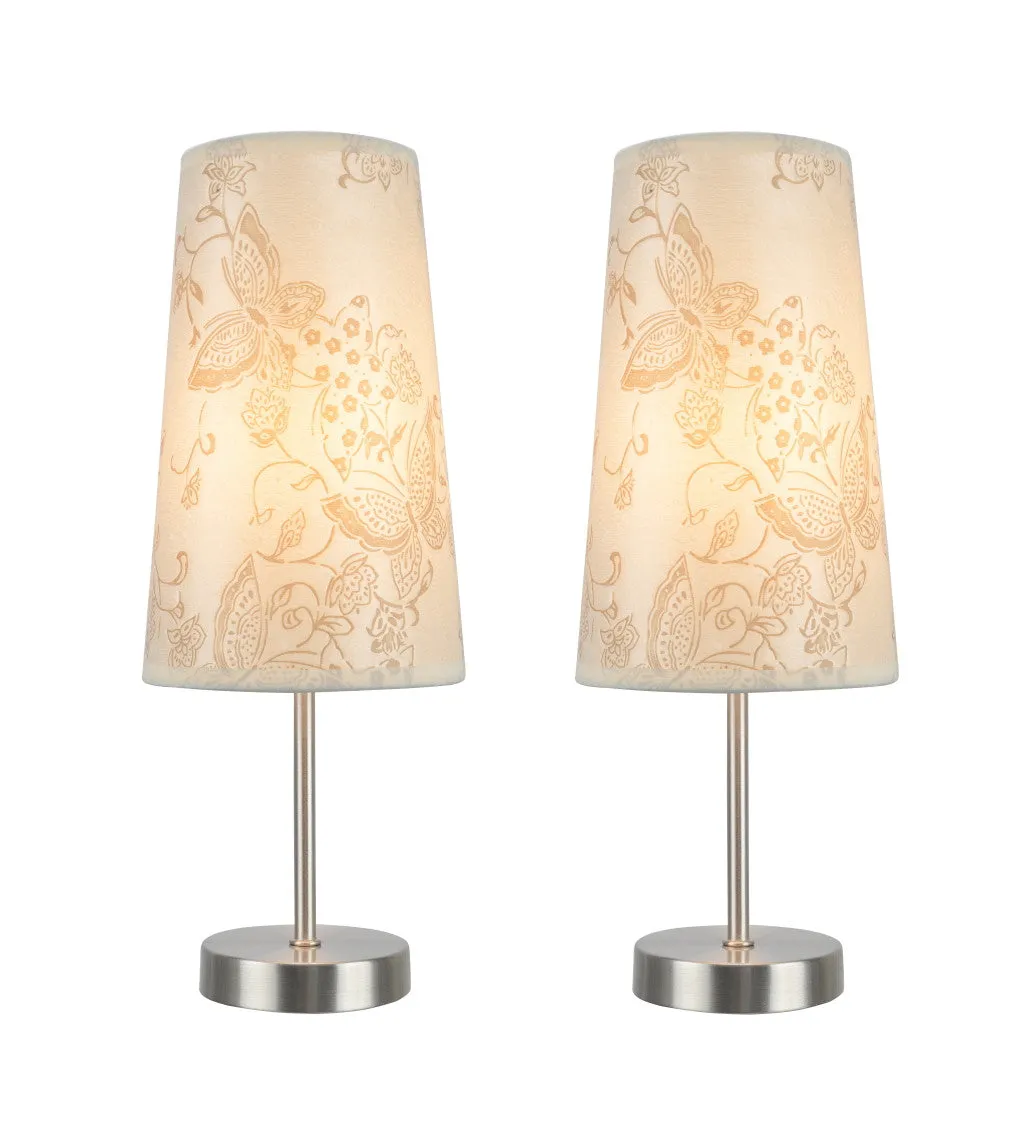 # 40084-9 2-Pack Set - 1 Light Candlestick Table Lamp, Contemporary Design, Satin Nickel, Ivory Butterfly Shade, 14 1/4" High