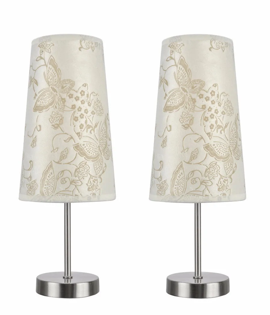 # 40084-9 2-Pack Set - 1 Light Candlestick Table Lamp, Contemporary Design, Satin Nickel, Ivory Butterfly Shade, 14 1/4" High