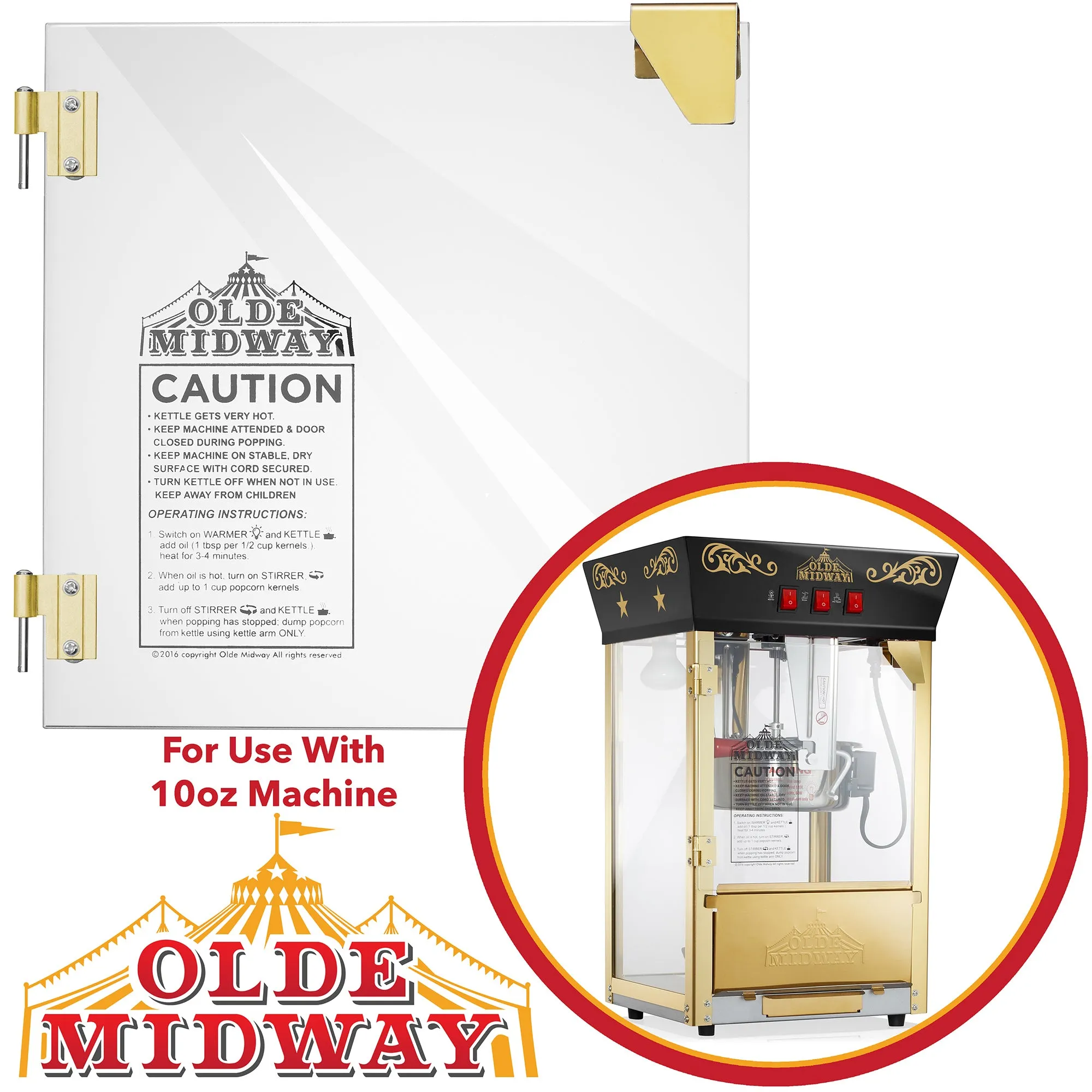 10 oz Popcorn Machine Door Replacement for Olde Midway Movie Theater Style Popcorn Popper, Gold