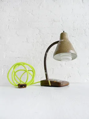 10% SALE Brown Paint Splatter Gooseneck Lamp w/ Neon Yellow Cord