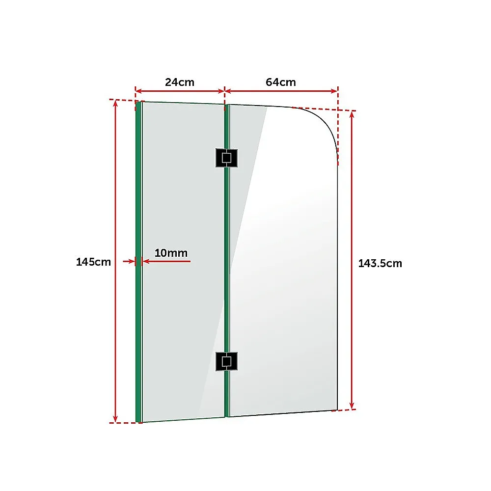 10mm Tempered Frameless Bath Panel Shower Screen 900x1450mm - Della Francesca