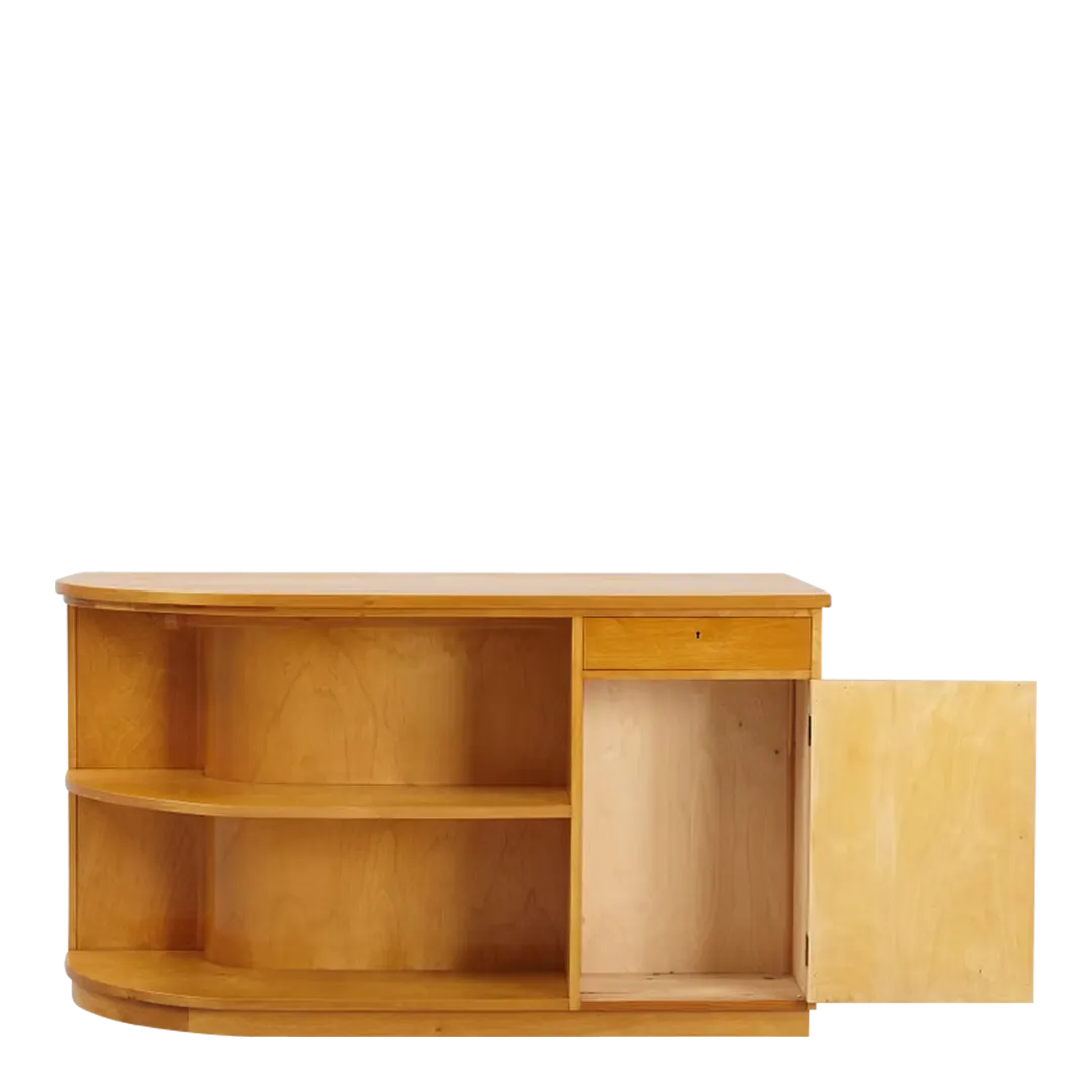 1930s Swedish : flame birchwood rounded corner desk