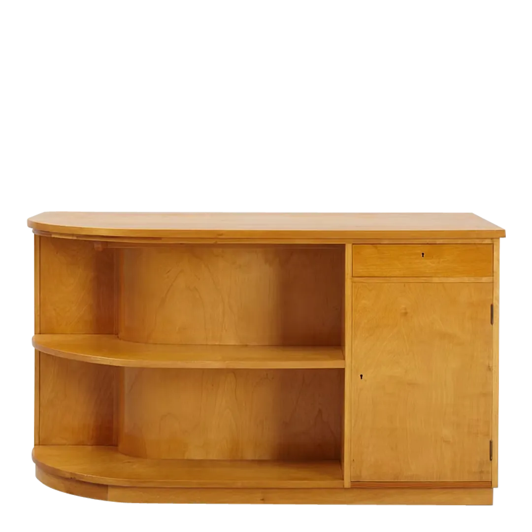 1930s Swedish : flame birchwood rounded corner desk