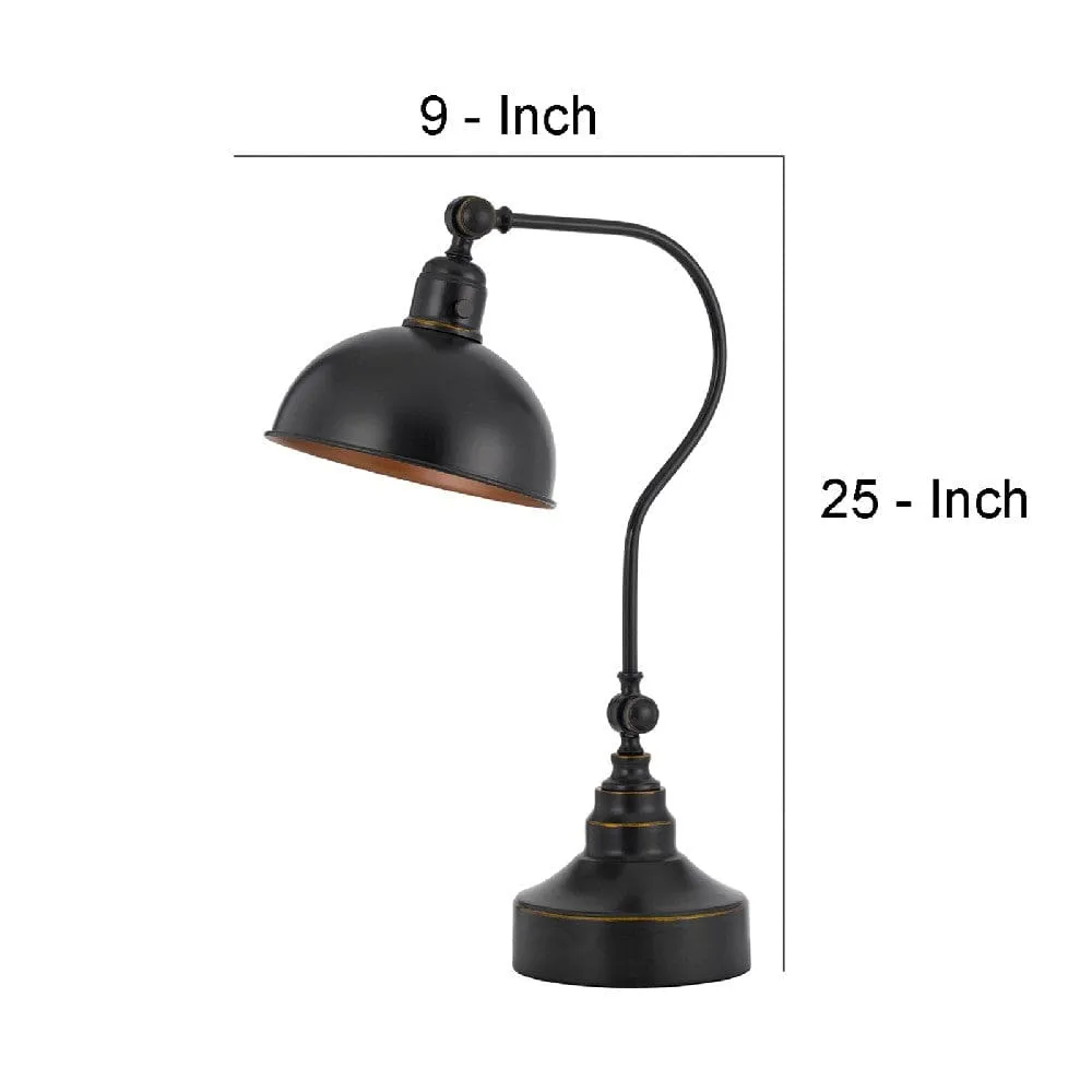 25 Inch Metal Curved Desk Lamp, Adjustable Shade, Bronze Black By Casagear Home