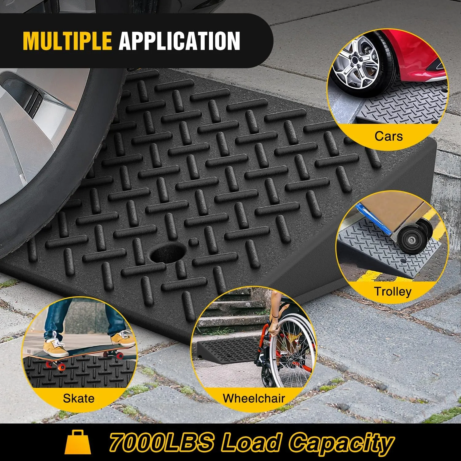 3.9 Inch 7000lbs Load Capacity Rise Height Heavy Duty Rubber Curb Ramp (Pair)