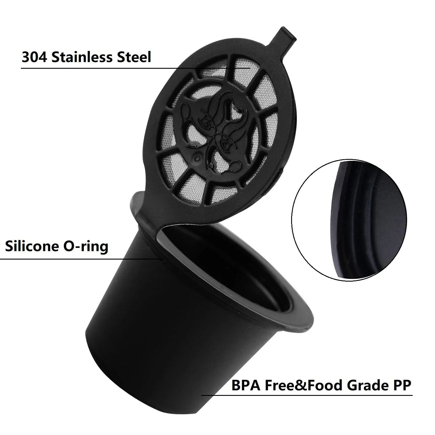 6 Pack Refillable Coffee Capsules Refilling Pods-Nespresso