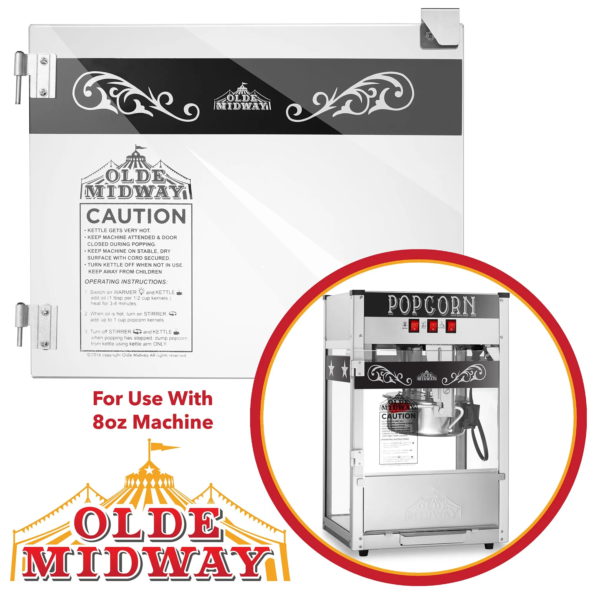 8 oz Popcorn Machine Door Replacement for Olde Midway Commercial Popcorn Popper, Black