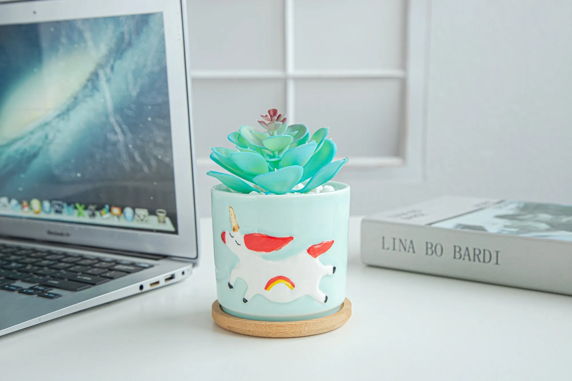 8.5 CM Cute Ceramic Succulent Garden Pots, Planter with Drainage and Attached Saucer -Plants Not Included (Animals)