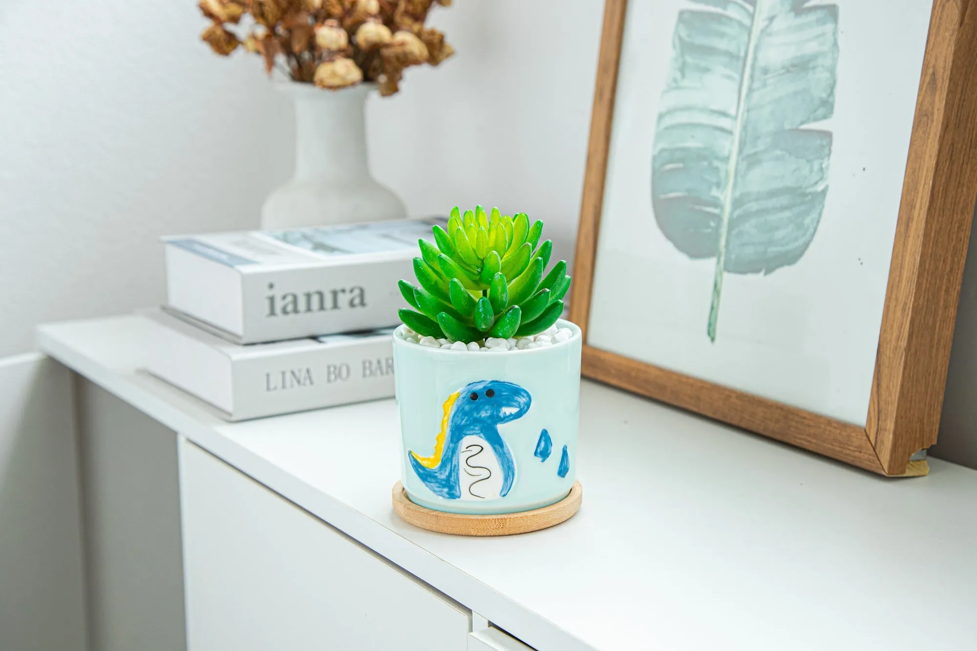 8.5 CM Cute Ceramic Succulent Garden Pots, Planter with Drainage and Attached Saucer -Plants Not Included (Animals)