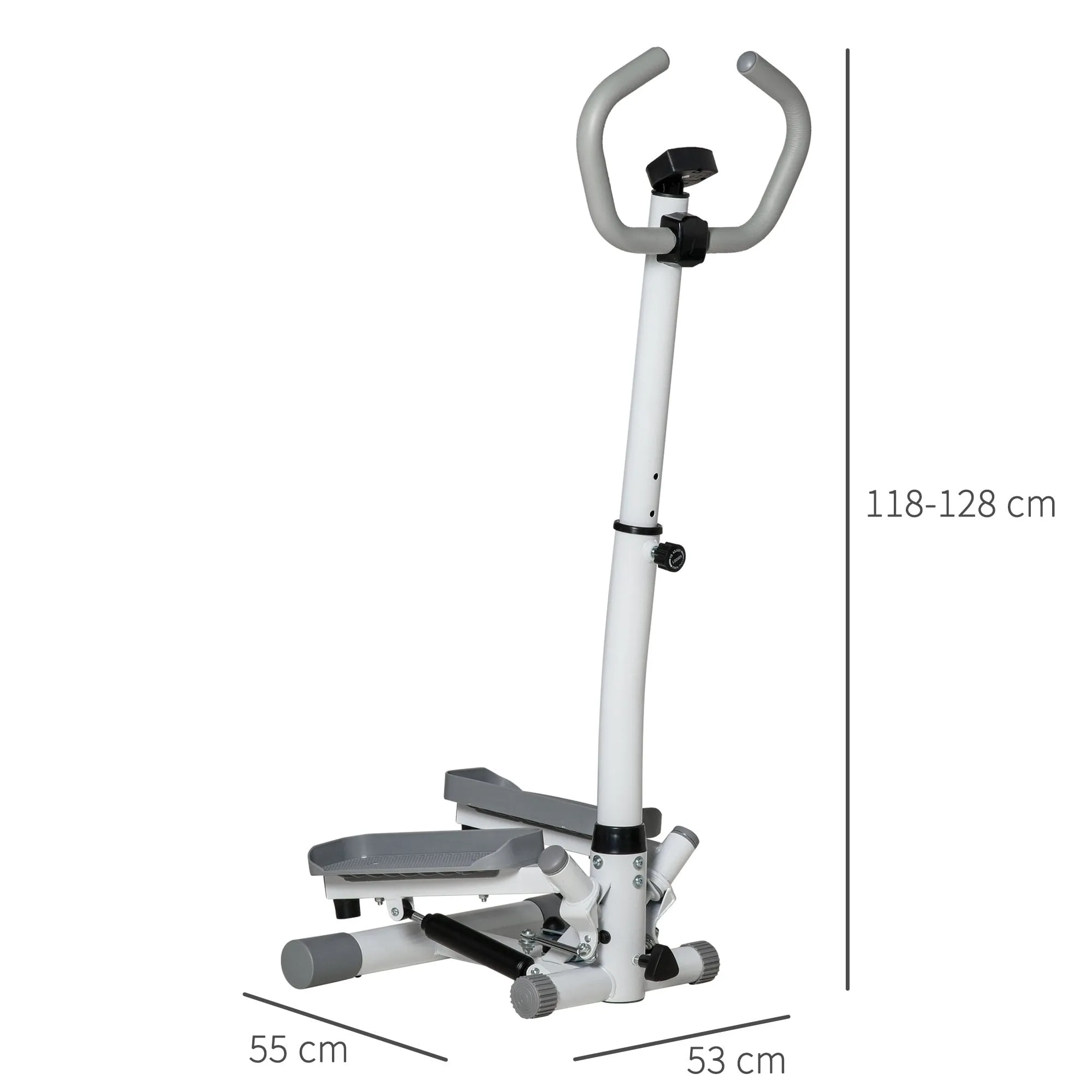 Adjustable Twist Stepper Aerobic Ab Exercise Fitness Workout Machine w/ Elastic Bands, LCD Screen, Height Adjust Handlebars for Home Gym