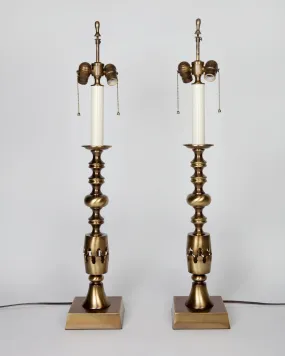 Aged Brass Baluster Form Lamps