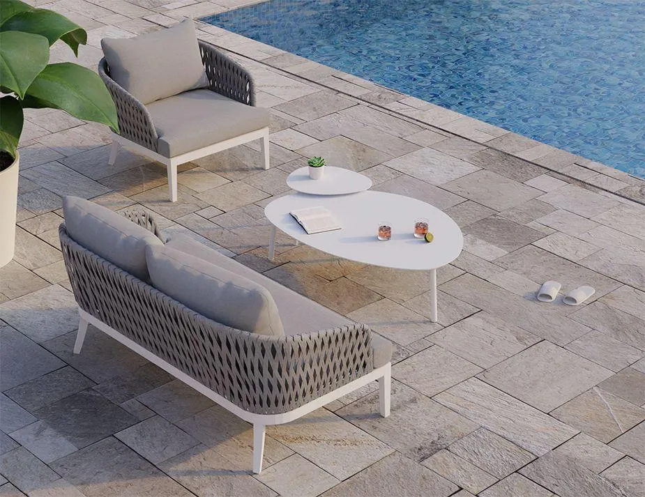 Alma Lounge Chair - Outdoor - Two Seater - White - Light Grey Cushion