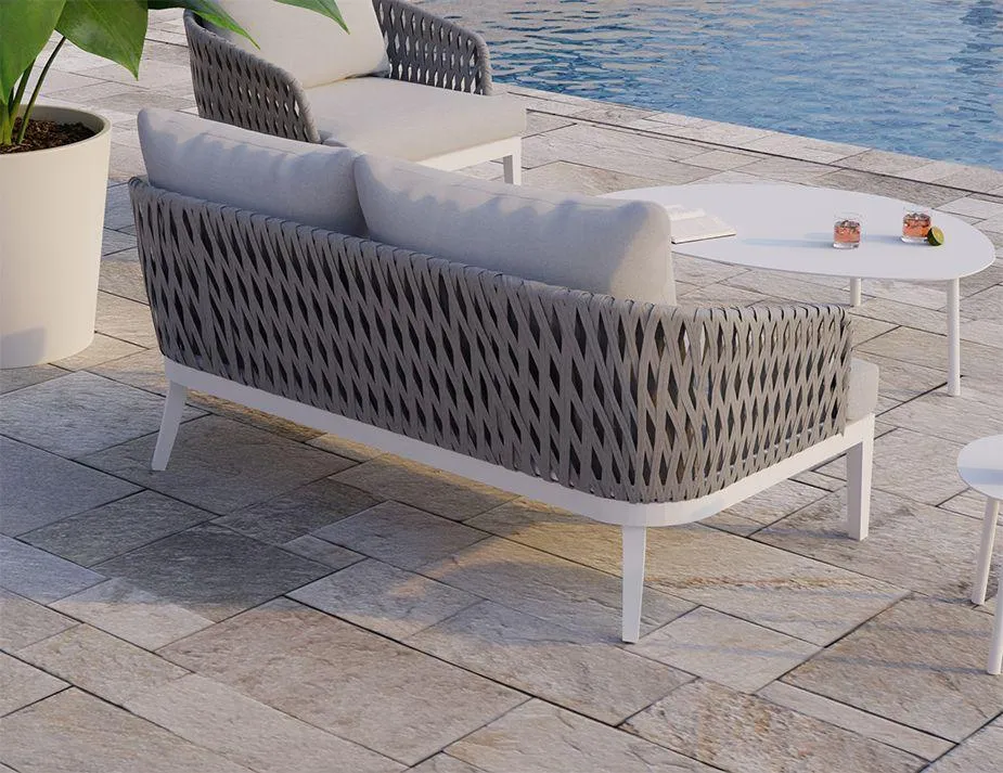 Alma Lounge Chair - Outdoor - Two Seater - White - Light Grey Cushion
