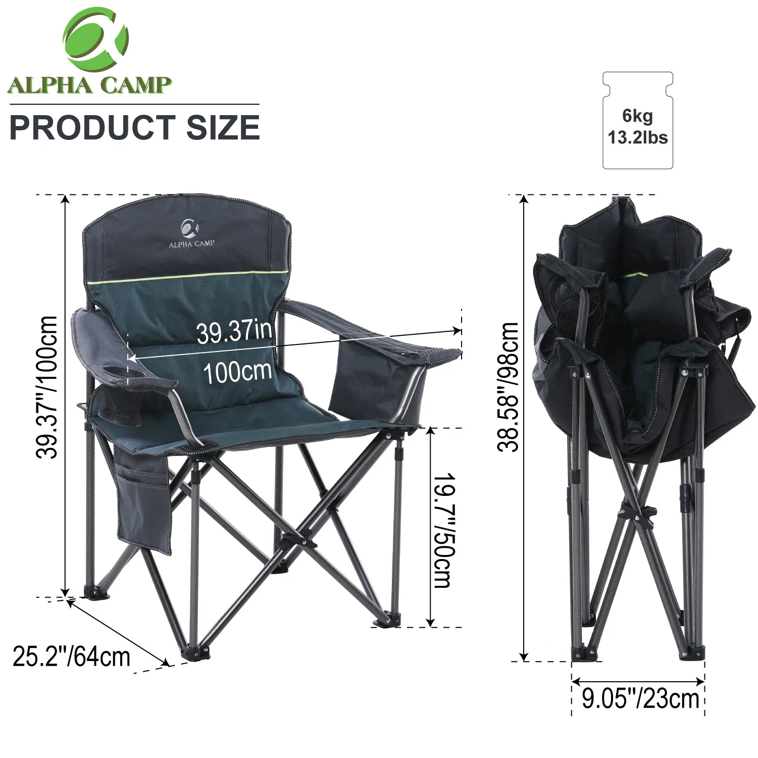 ALPHA CAMP Folding Camping Chair Portable Padded Oversized Chairs