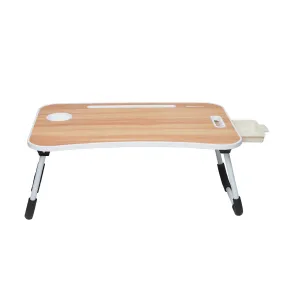 Amazon Basics Engineered Wood Foldable Laptop Table with Cup Holder, Tablet Groove and Mini Drawer (Brown)