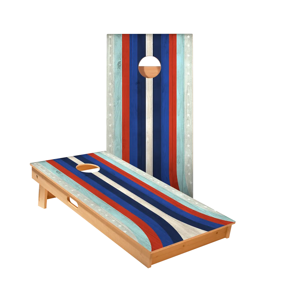 American Moto Curved Stripes Star Cornhole Boards