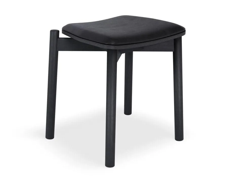 Andi Low Stool - Black Ash with Pad - 45cm - Vintage Green Vegan Leather Seat Pad