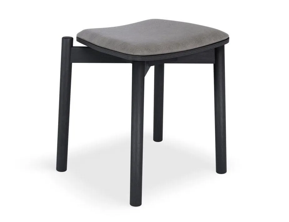 Andi Low Stool - Black Ash with Pad - 45cm - Vintage Green Vegan Leather Seat Pad