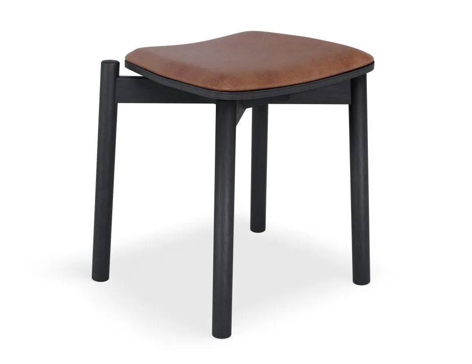 Andi Low Stool - Black Ash with Pad - 45cm - Vintage Green Vegan Leather Seat Pad
