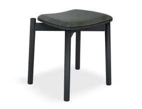 Andi Low Stool - Black Ash with Pad - 45cm - Vintage Green Vegan Leather Seat Pad