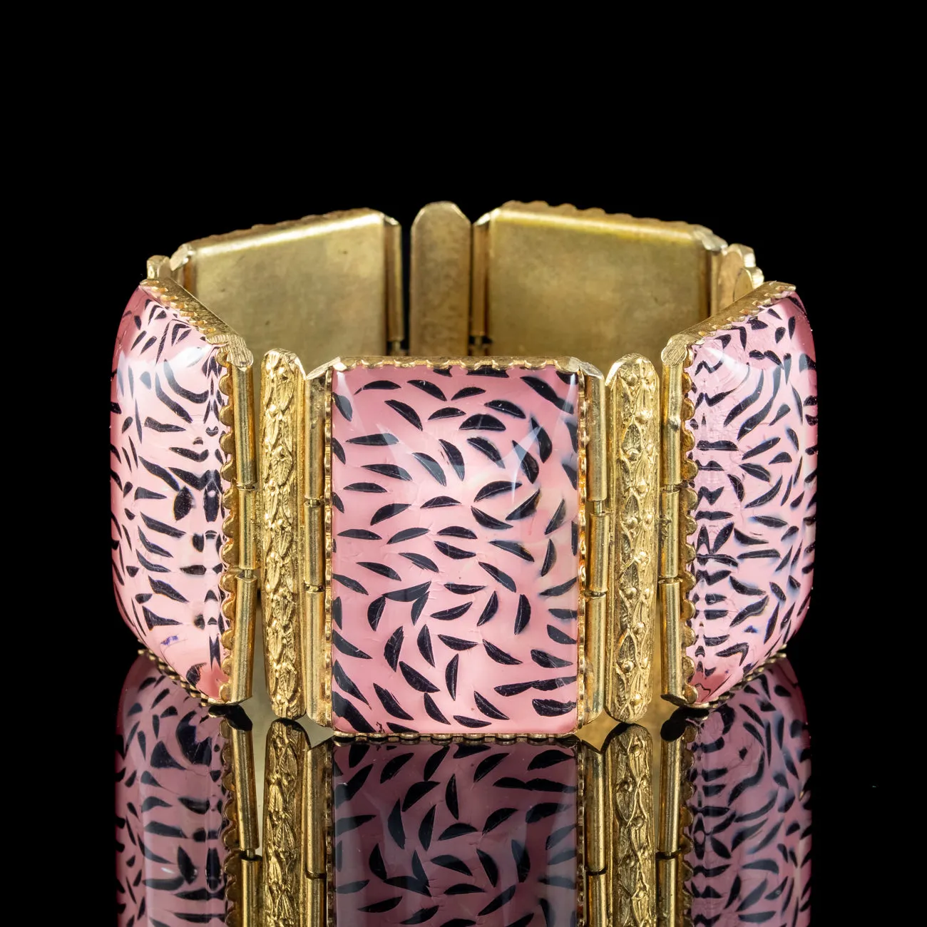 Antique Victorian Pink Glass Cuff Bracelet
