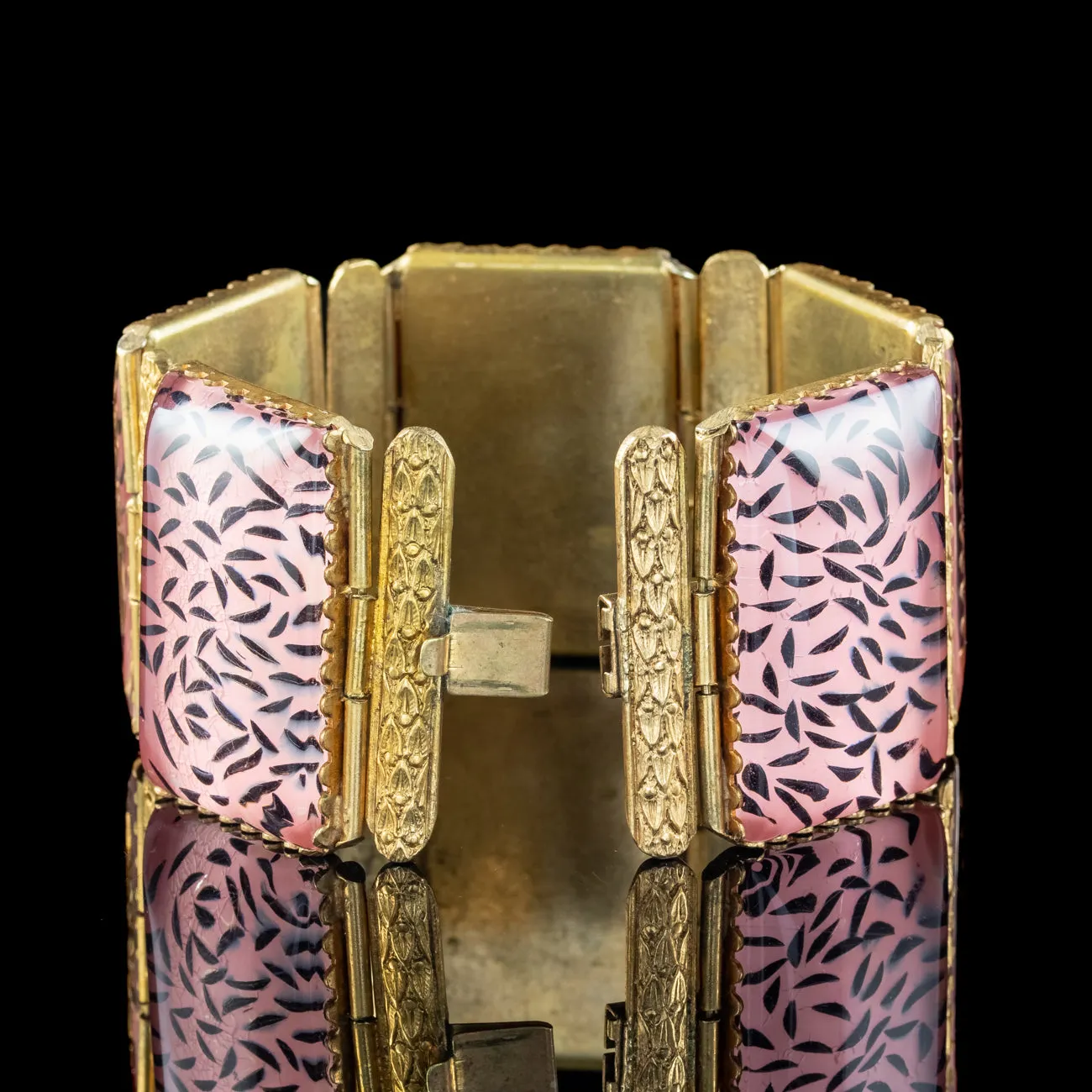 Antique Victorian Pink Glass Cuff Bracelet