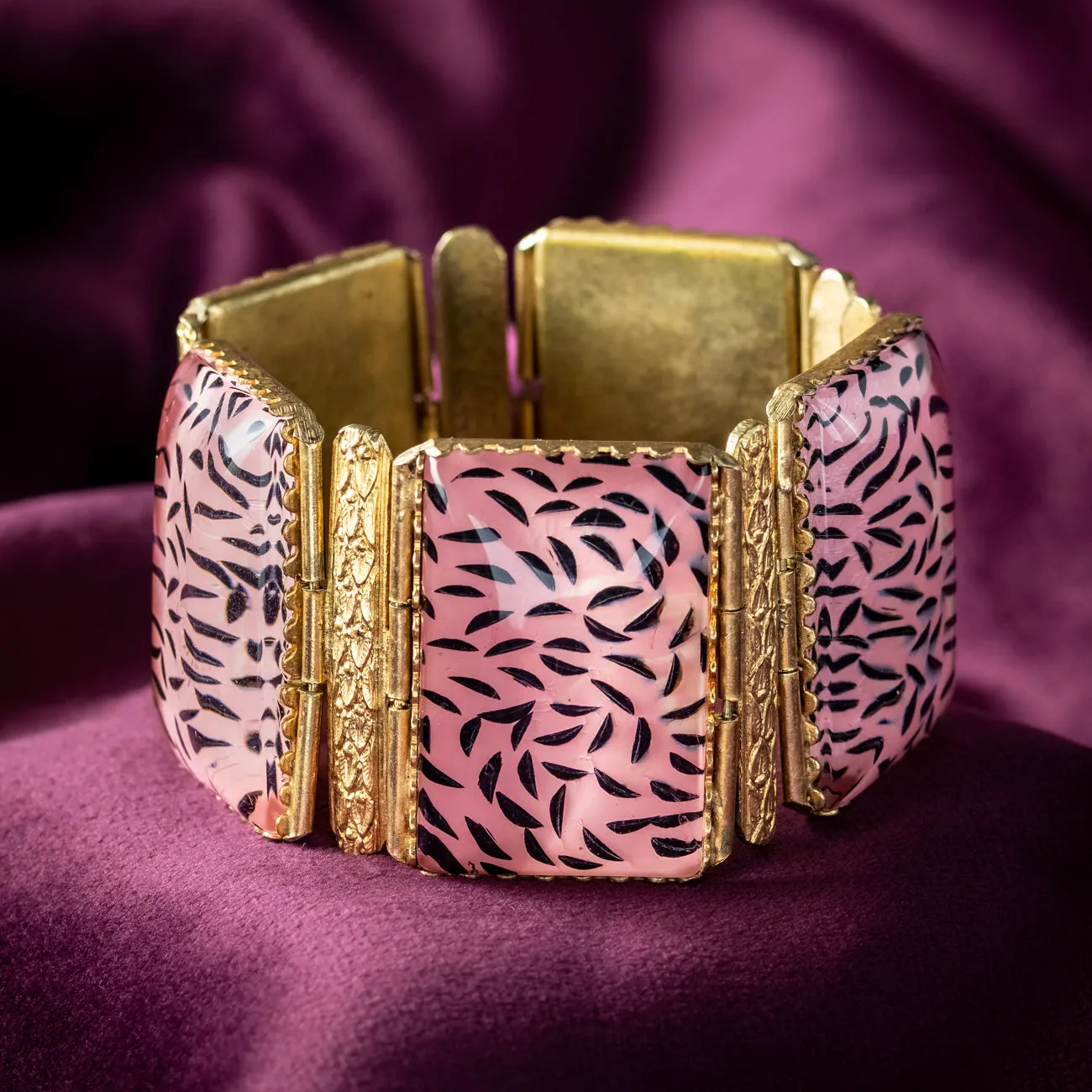 Antique Victorian Pink Glass Cuff Bracelet