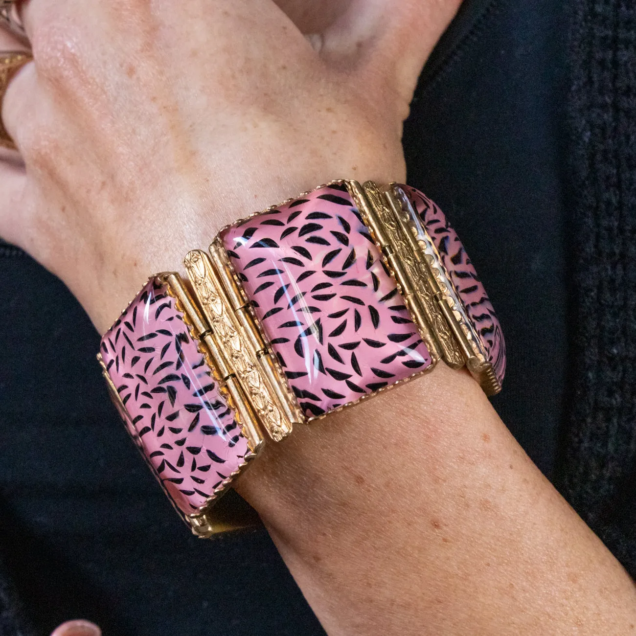 Antique Victorian Pink Glass Cuff Bracelet