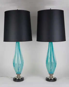 Aquamarine Murano Glass Table Lamps