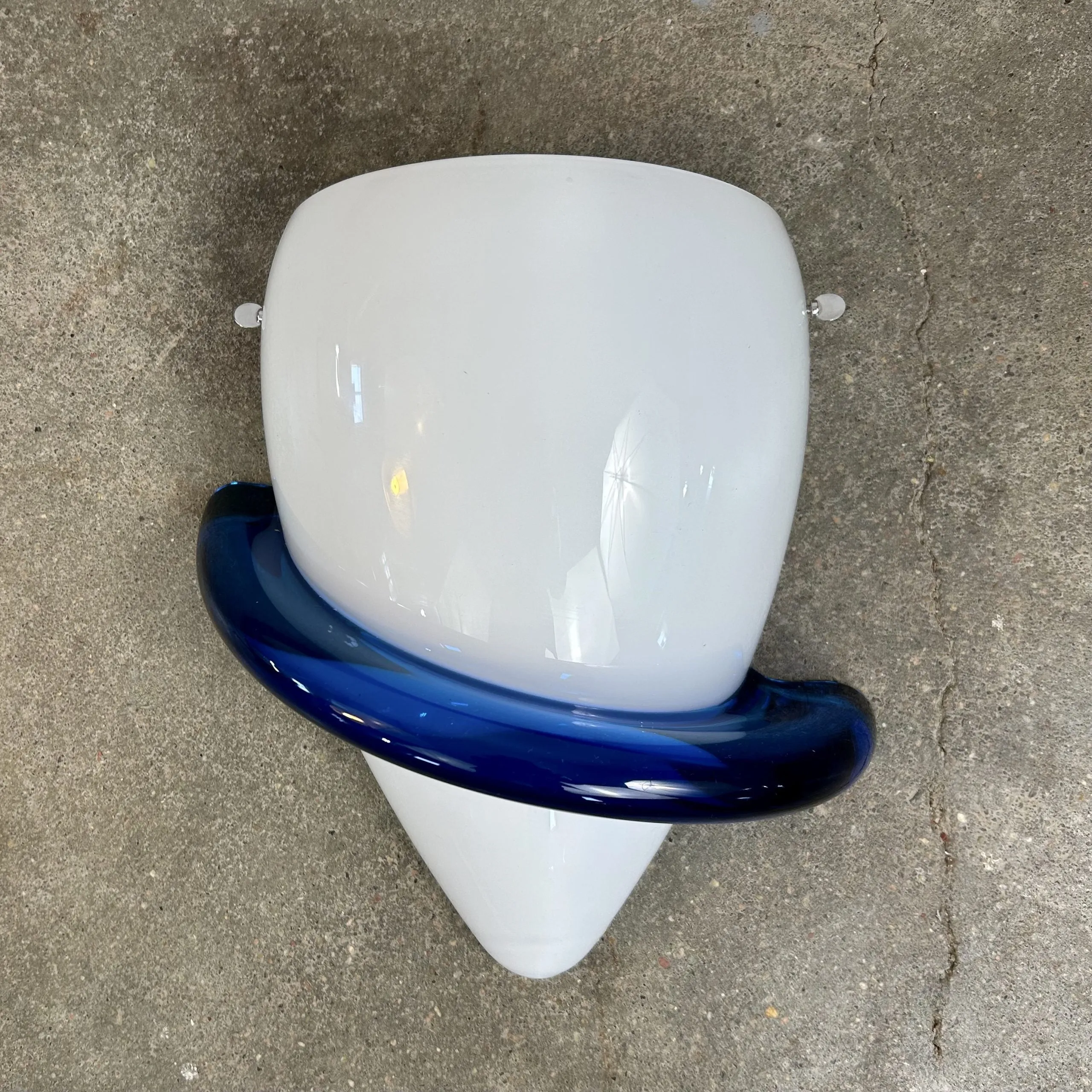 Art Glass Wall Light, Sconce, Milk Glass, Blue Glass, Signed by Artist
