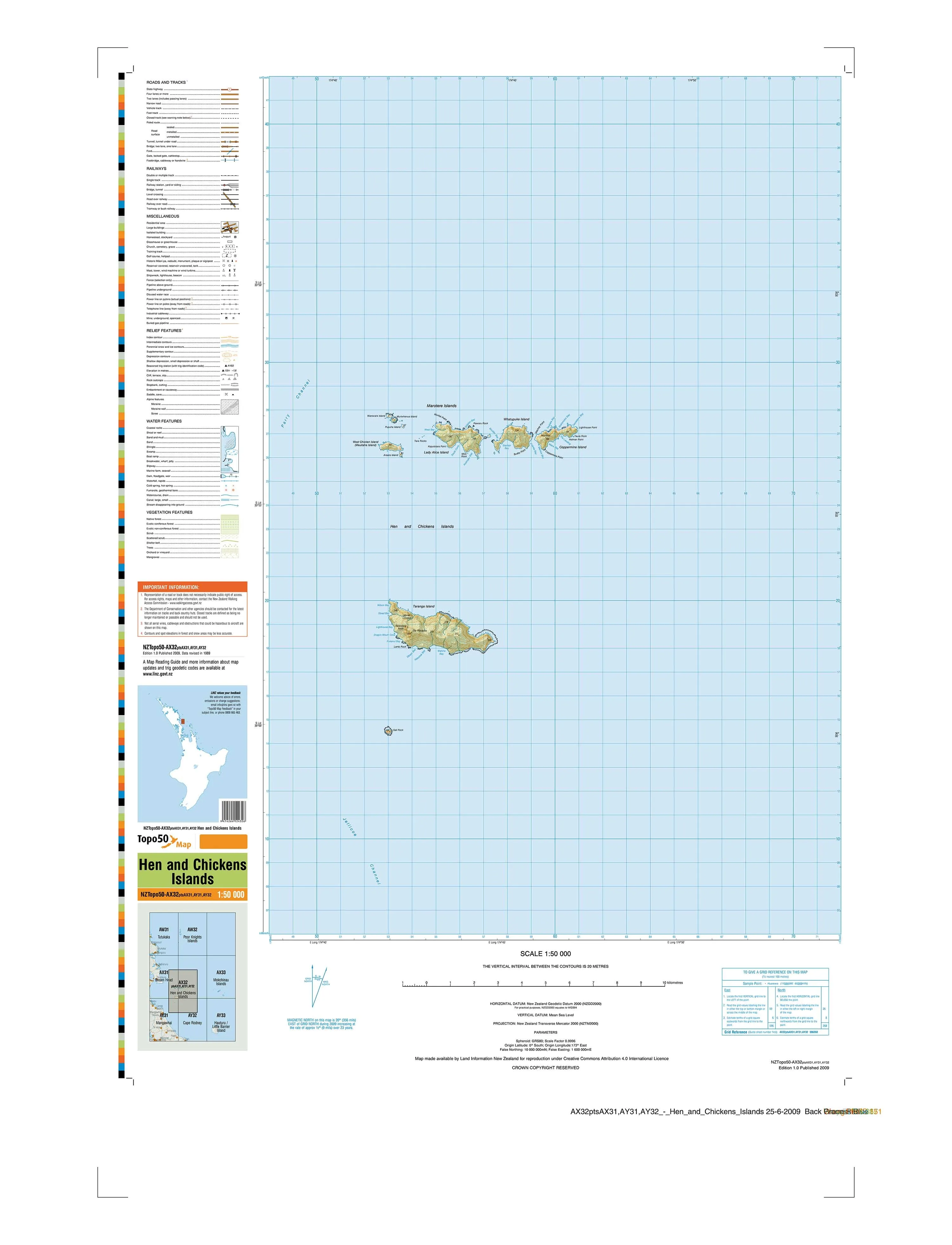AX32ptsAX31AY31AY32 - Hen and Chicken Islands Topo50 map