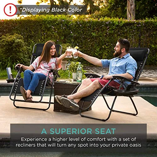 Best Choice Products Set of 2 Adjustable Steel Mesh Zero Gravity Lounge Chair Recliners w/Pillows and Cup Holder Trays - Burnt Orange