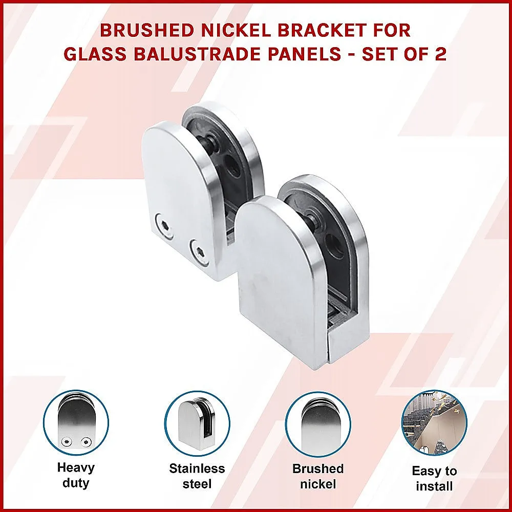 Brushed Nickel Bracket for Glass Balustrade Panels - Set of 2