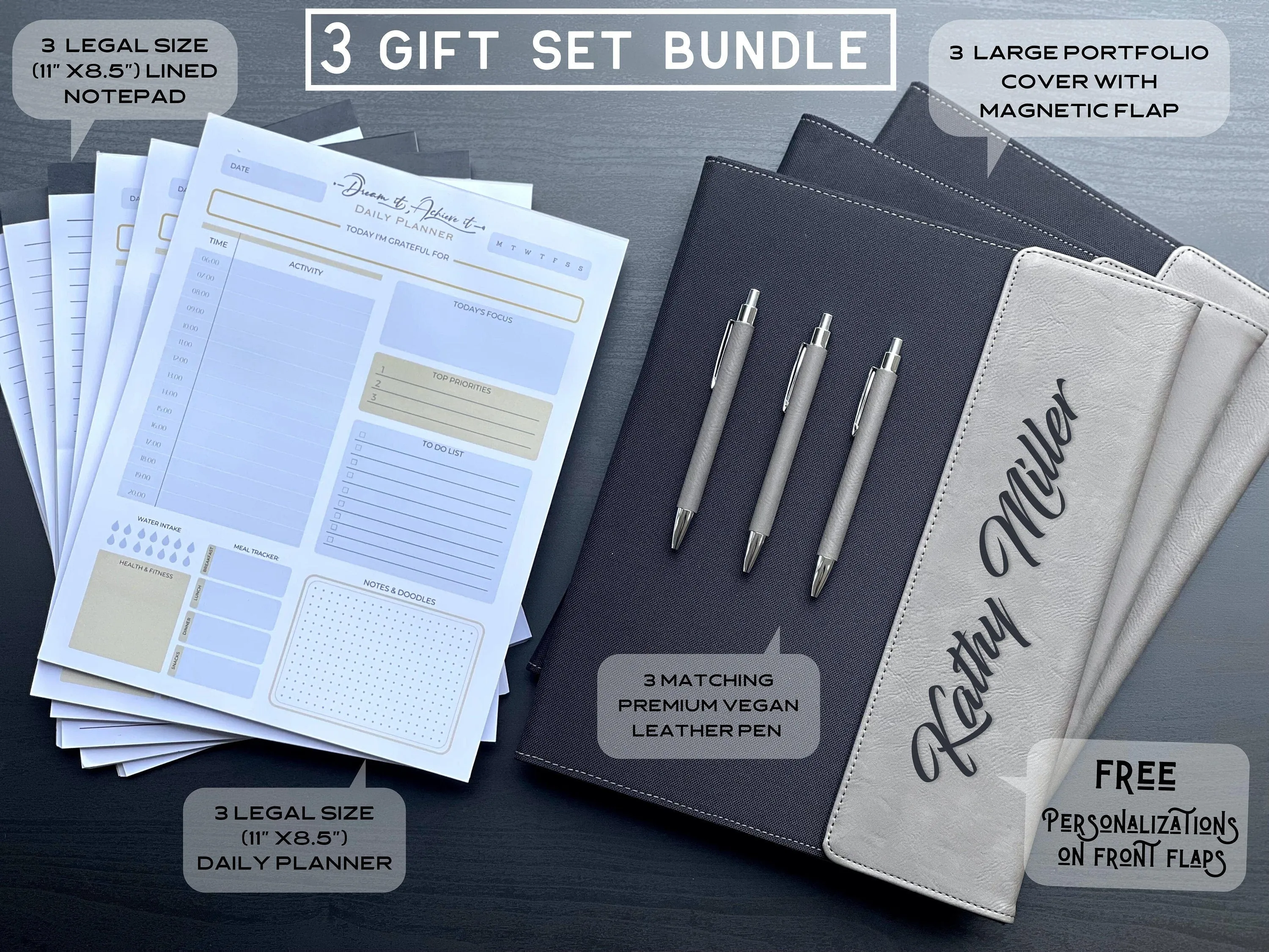Business Gift for new year, Personalized Portfolio   Daily Planner   Matching Pen, Engraved Padfolio, Boss Gifts