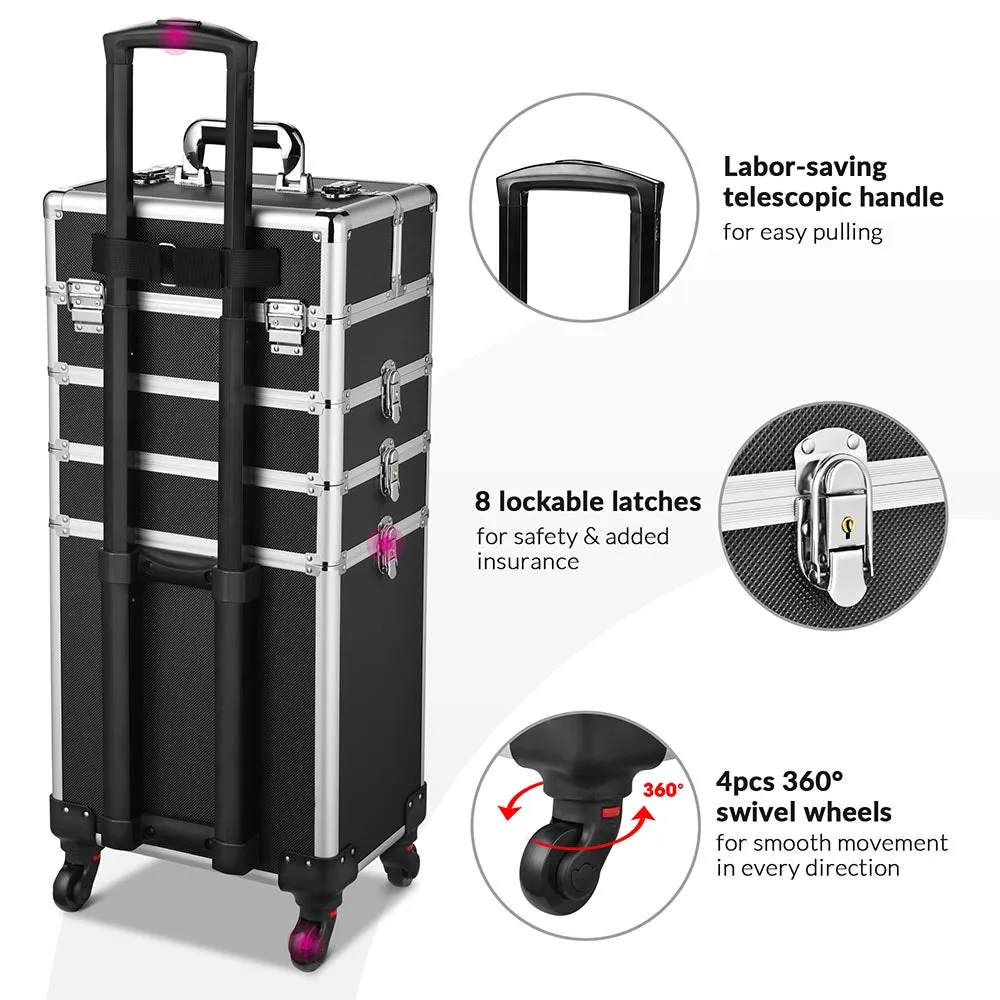 Byootique Portable Manicure Table 4in1 Rolling Makeup Case Black