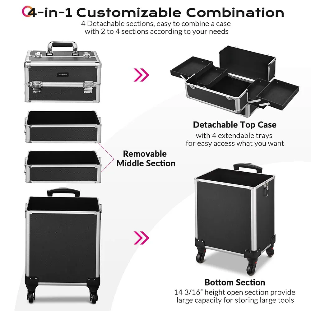 Byootique Portable Manicure Table 4in1 Rolling Makeup Case Black