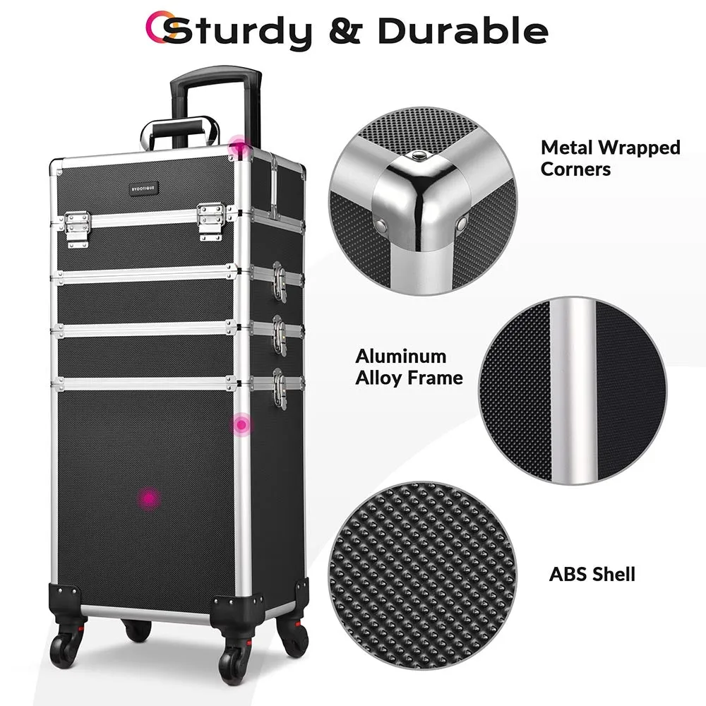 Byootique Portable Manicure Table 4in1 Rolling Makeup Case Black