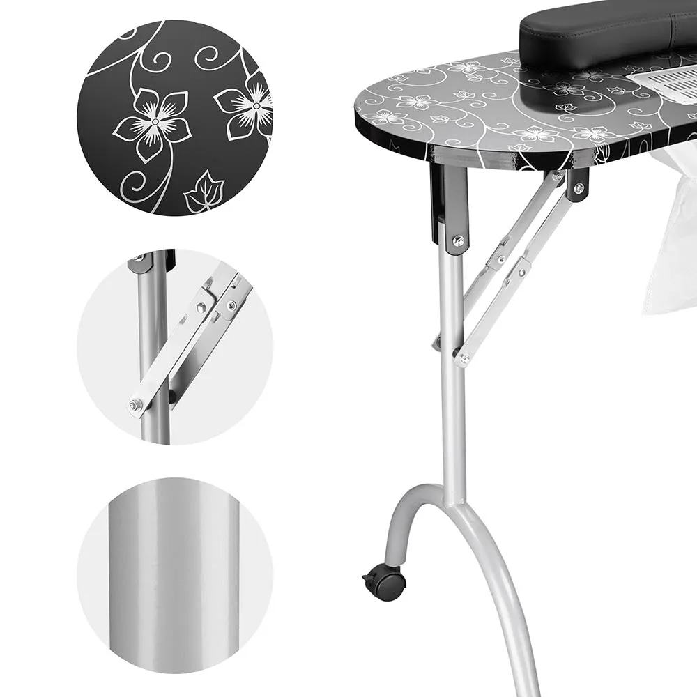 Byootique Portable Manicure Table 4in1 Rolling Makeup Case Black