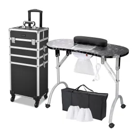 Byootique Portable Manicure Table 4in1 Rolling Makeup Case Black