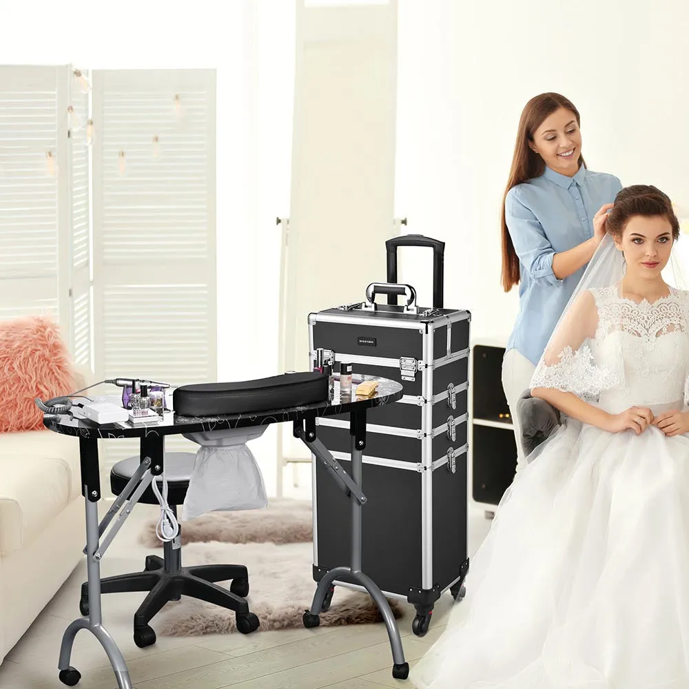 Byootique Portable Manicure Table 4in1 Rolling Makeup Case Black