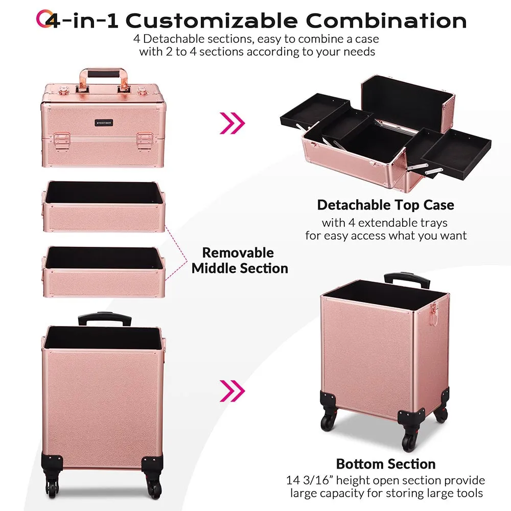 Byootique Portable Manicure Table 4in1 Rolling Makeup Case Pink