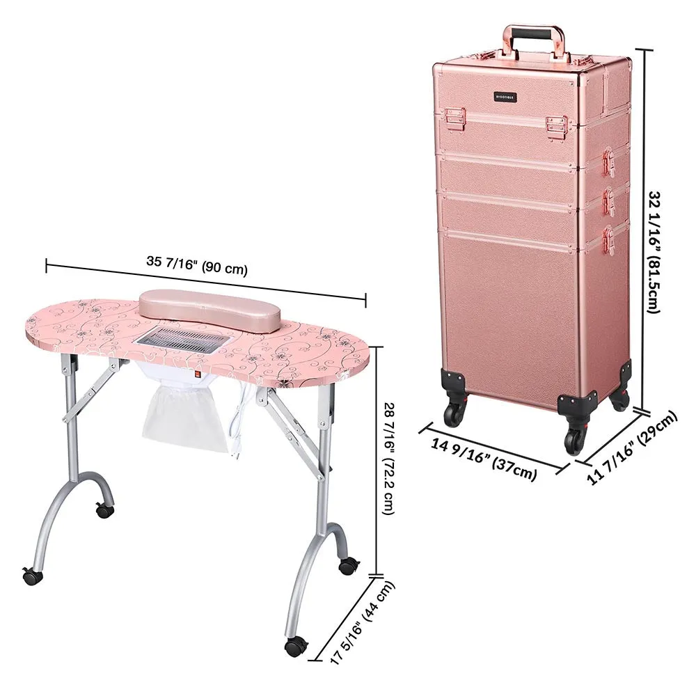 Byootique Portable Manicure Table 4in1 Rolling Makeup Case Pink