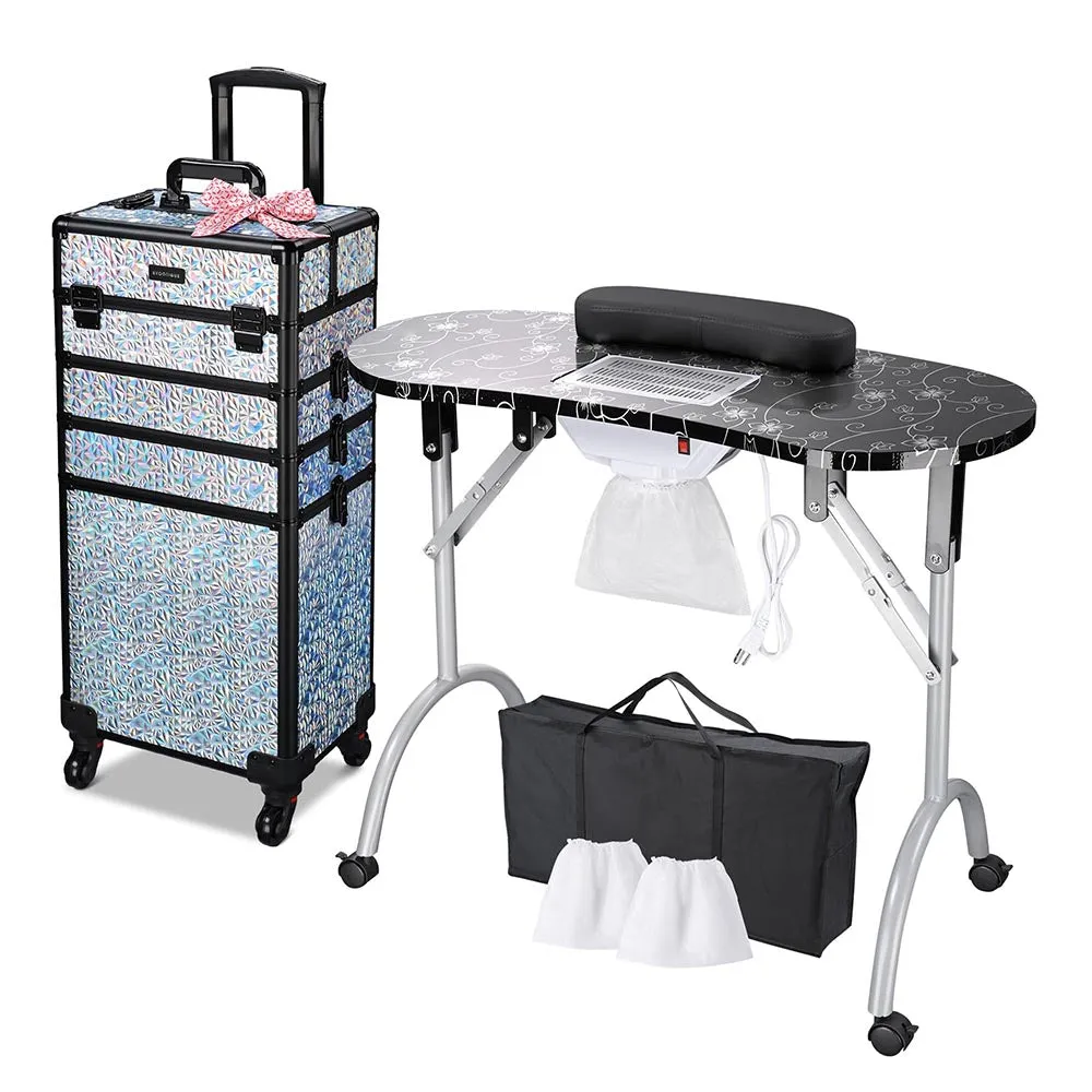 Byootique Portable Manicure Table 4in1 Rolling Makeup Case