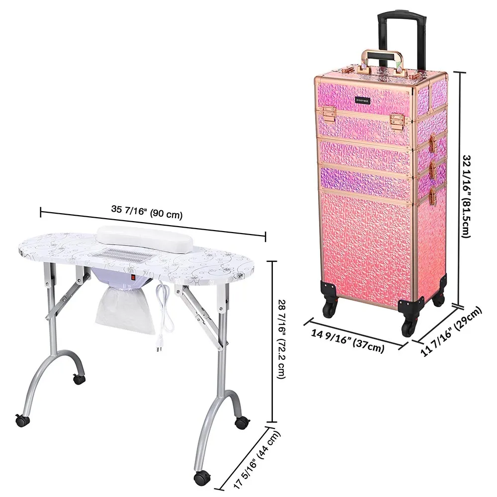 Byootique Portable Manicure Table 4in1 Rolling Makeup Case