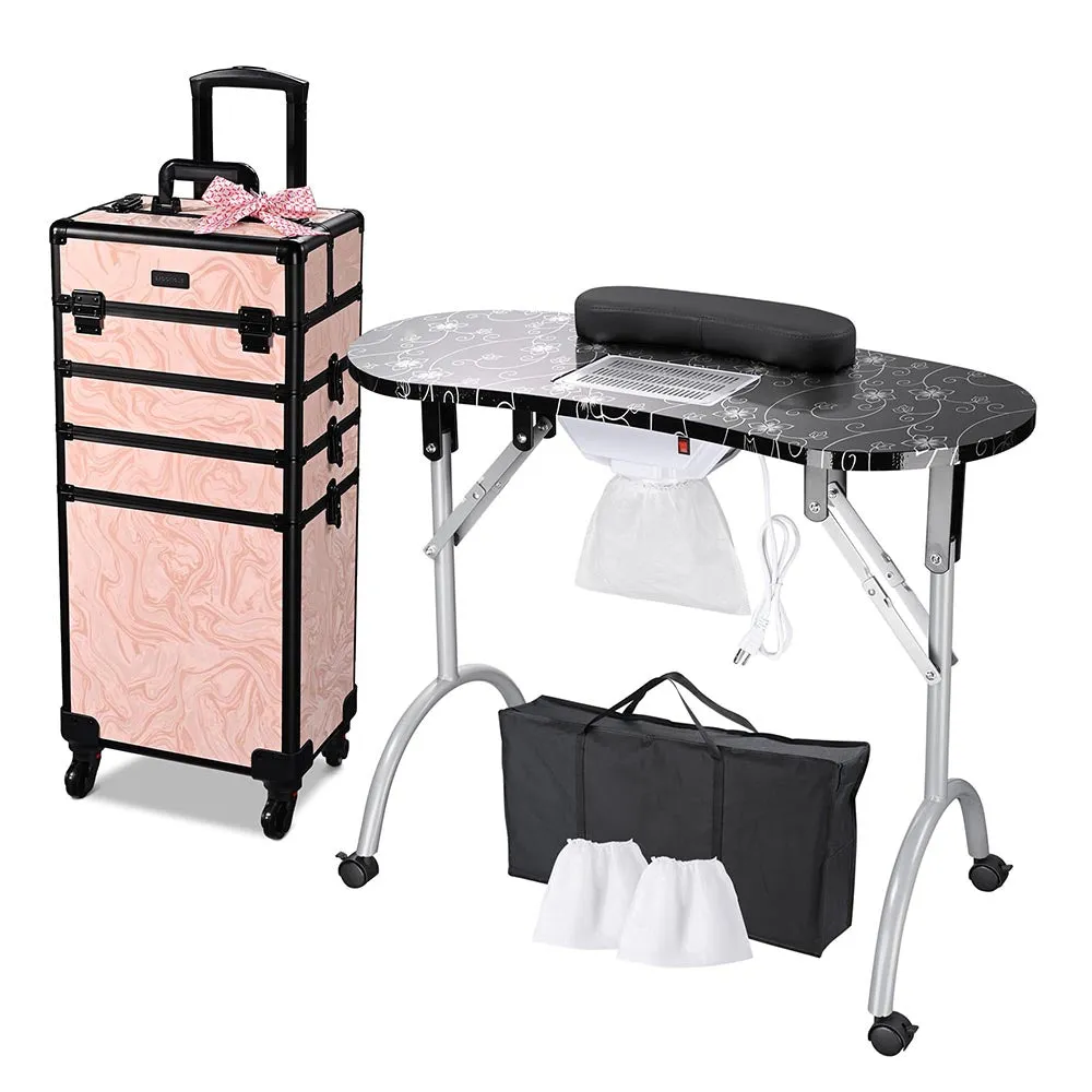 Byootique Portable Manicure Table 4in1 Rolling Makeup Case