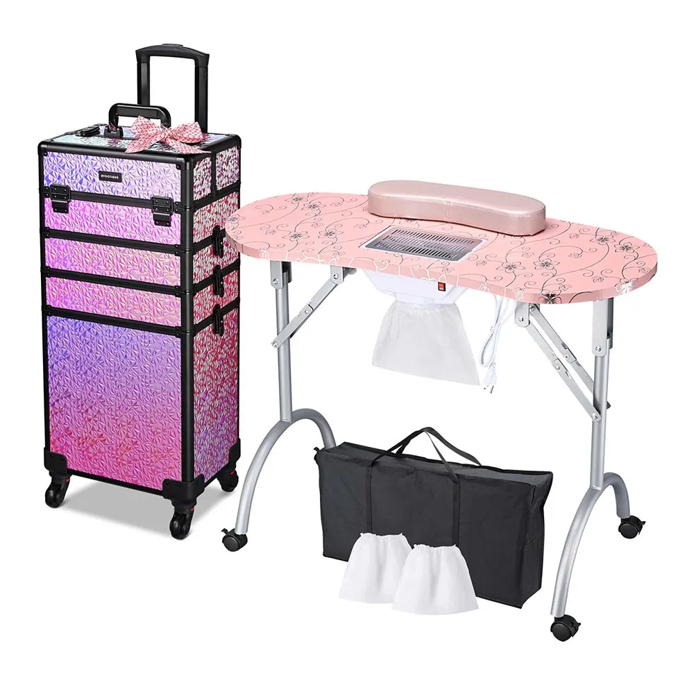 Byootique Portable Manicure Table 4in1 Rolling Makeup Case
