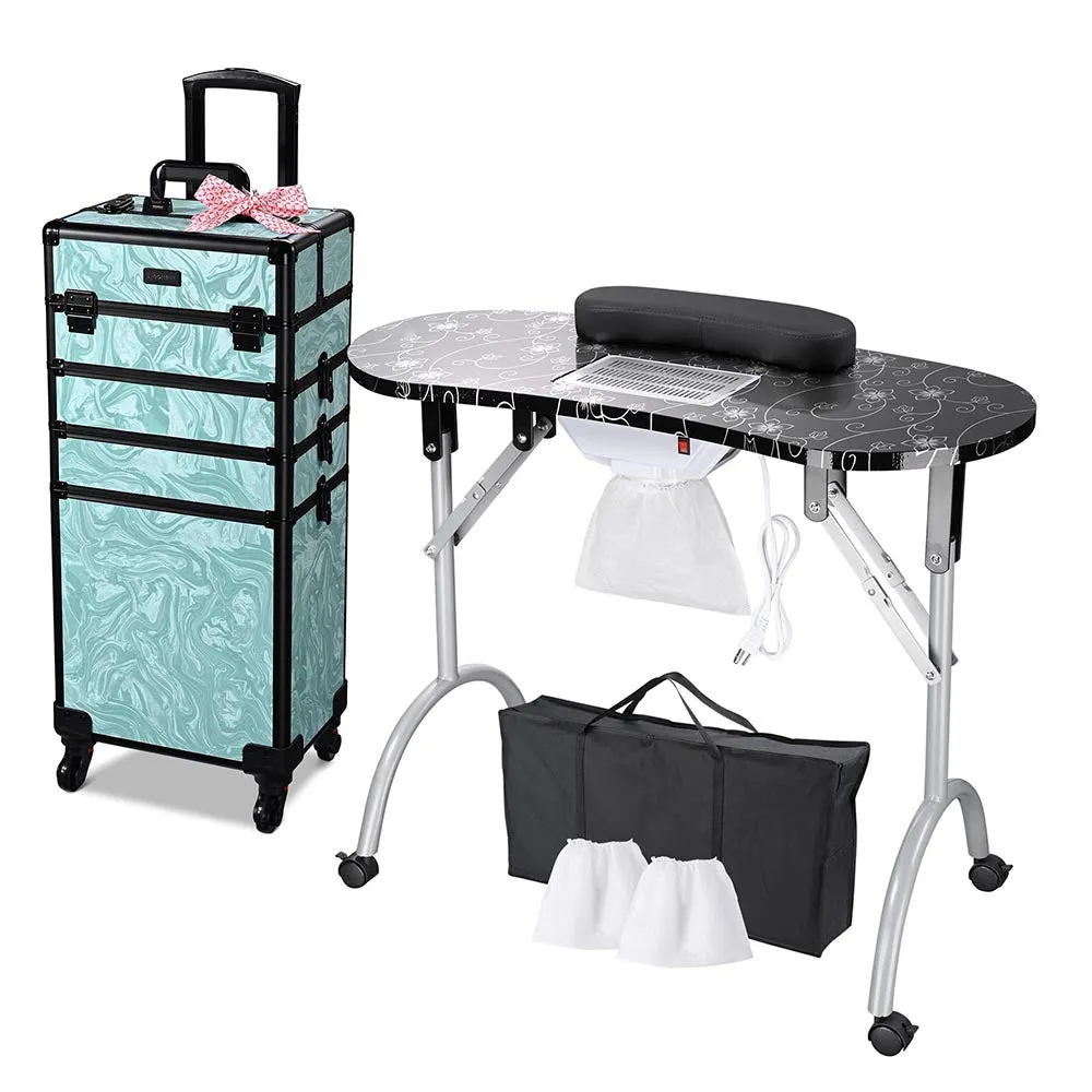 Byootique Portable Manicure Table 4in1 Rolling Makeup Case